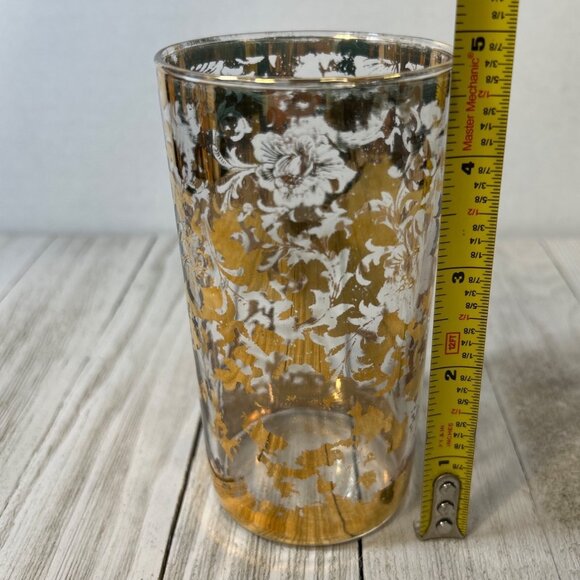 Vintage MCM Pitcher with 5 Tumblers Gold Embellished Floral Rose Design SET - Picture 9 of 10